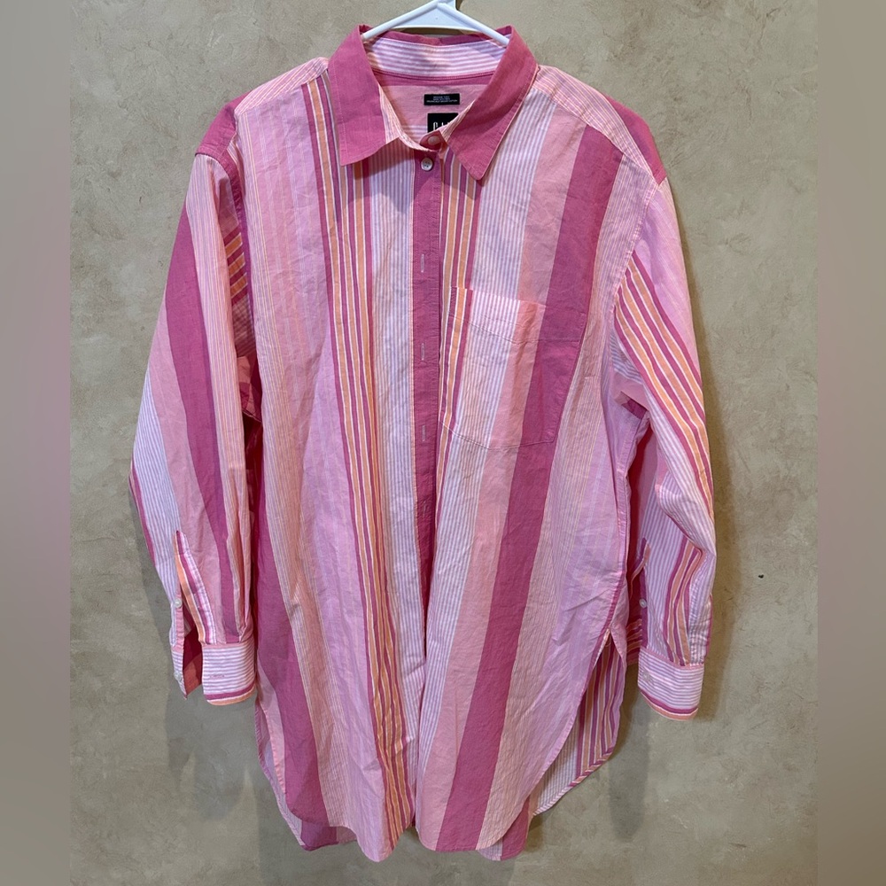 GAP Pink Striped Button-Down Tunic Shirt